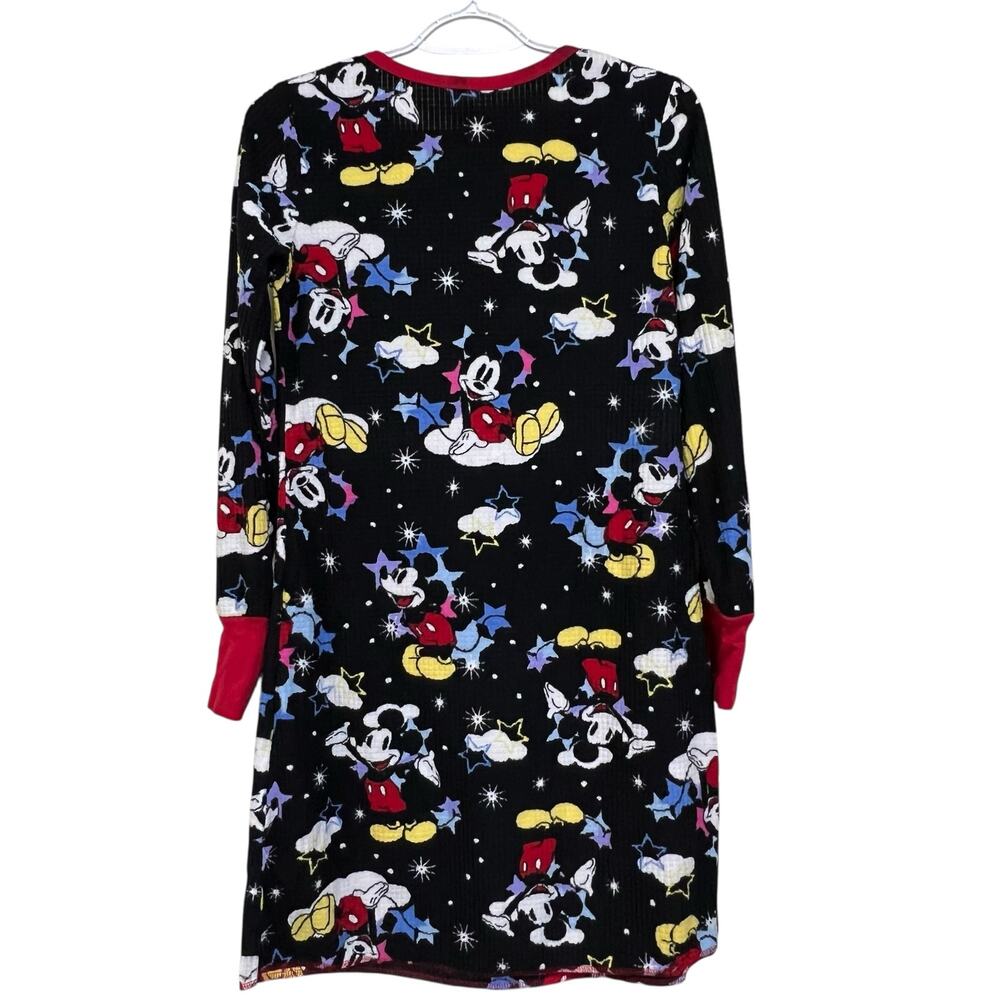 Disney Mickey Mouse Sleep Shirt Nightgown Womens Medium Black Waffle Knit Pajama - Picture 2 of 7